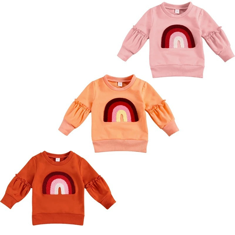 Baby Girls Rainbow Embroidered Hoodies Swearshirts Wholesale 221216100