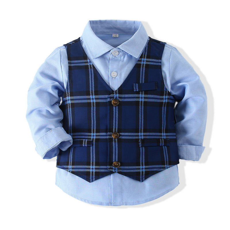 3 Pieces Set Baby Kid Boys Birthday Party Solid Color Shirts And Checked Vests Waistcoats And Pants Wholesale 221216105