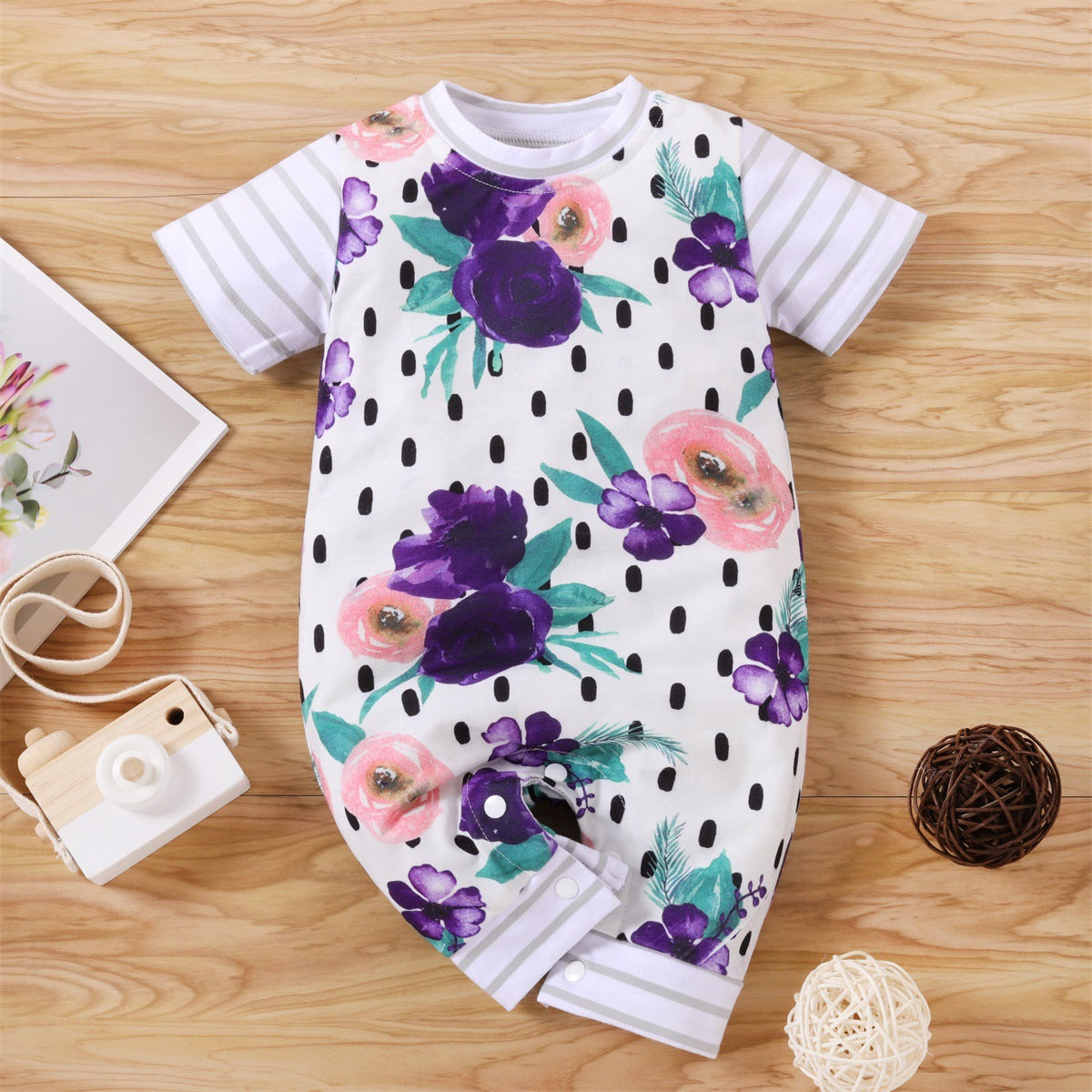 Baby Unisex Striped Flower Print Jumpsuits Wholesale 221216107