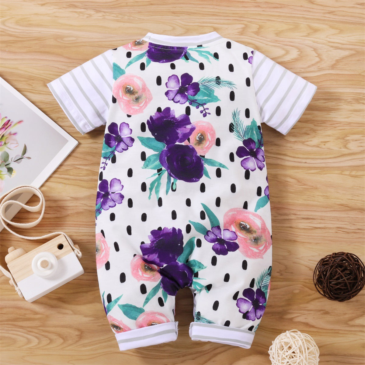 Baby Unisex Striped Flower Print Jumpsuits Wholesale 221216107