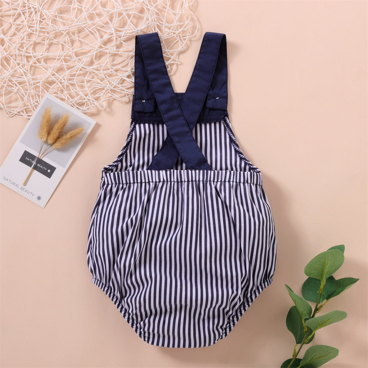 Baby Unisex Striped Color-blocking Bow Rompers Wholesale 221216108