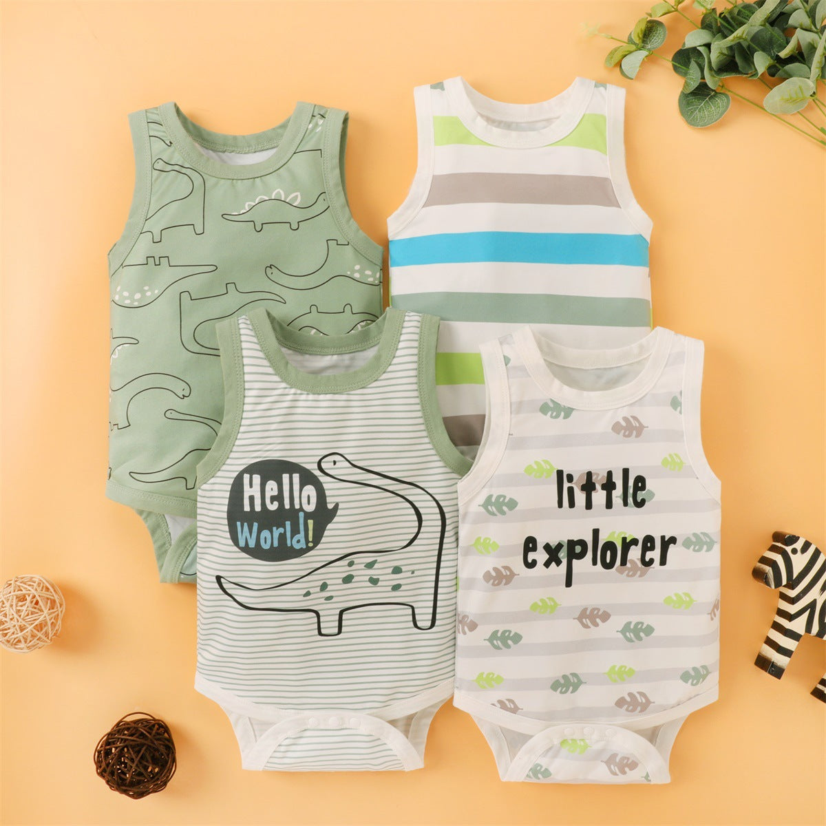 Baby Boys Striped Dinosaur Print Rompers Wholesale 221216119