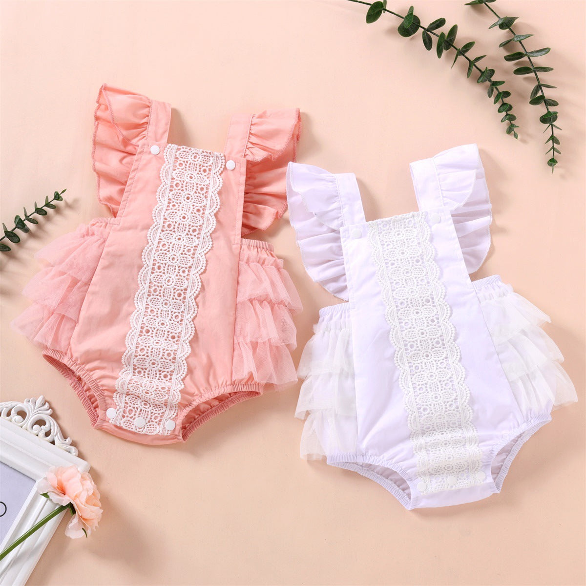 Baby Girls Solid Color Lace Rompers Wholesale 221216127