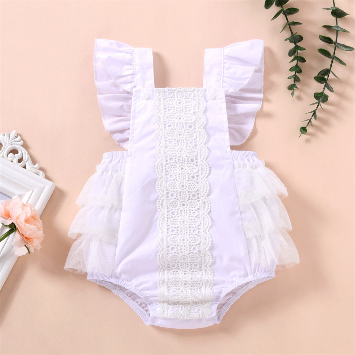 Baby Girls Solid Color Lace Rompers Wholesale 221216127