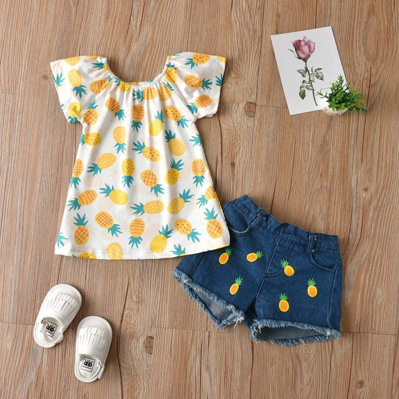 2 Pieces Set Baby Kid Girls Fruit Print Tops And Shorts Wholesale 221216132