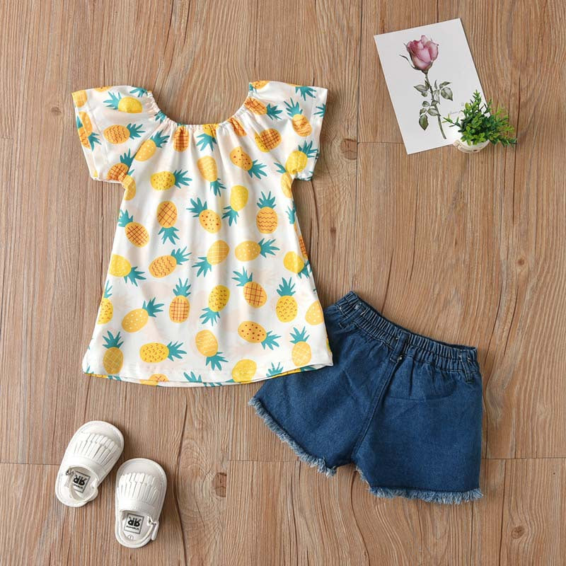 2 Pieces Set Baby Kid Girls Fruit Print Tops And Shorts Wholesale 221216132