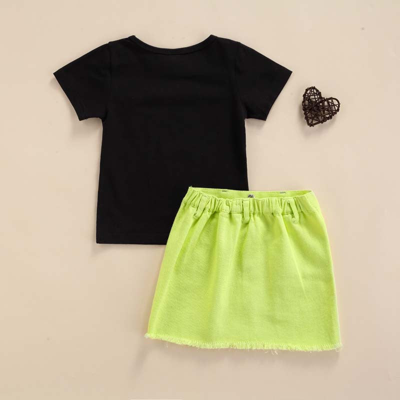 2 Pieces Set Baby Kid Girls Fruit Print T-Shirts And Ripped Shorts Wholesale 221216138