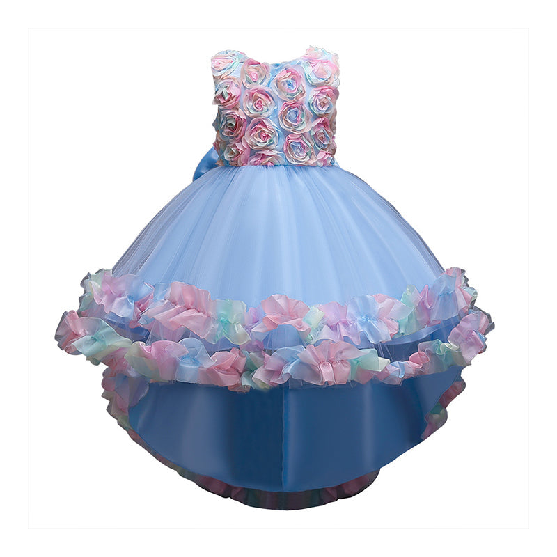 Kid Girls Color-blocking Flower Bow Dressy Birthday Party Princess Dresses Wholesale 221216140