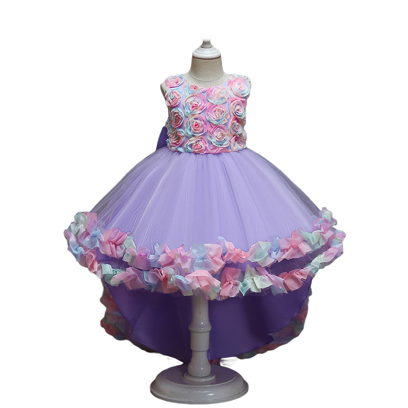 Kid Girls Color-blocking Flower Bow Dressy Birthday Party Princess Dresses Wholesale 221216140