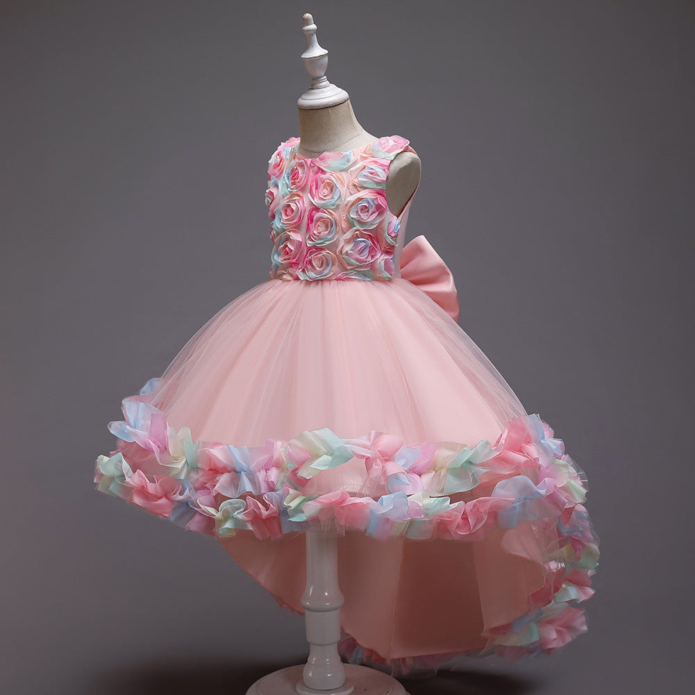 Kid Girls Color-blocking Flower Bow Dressy Birthday Party Princess Dresses Wholesale 221216140