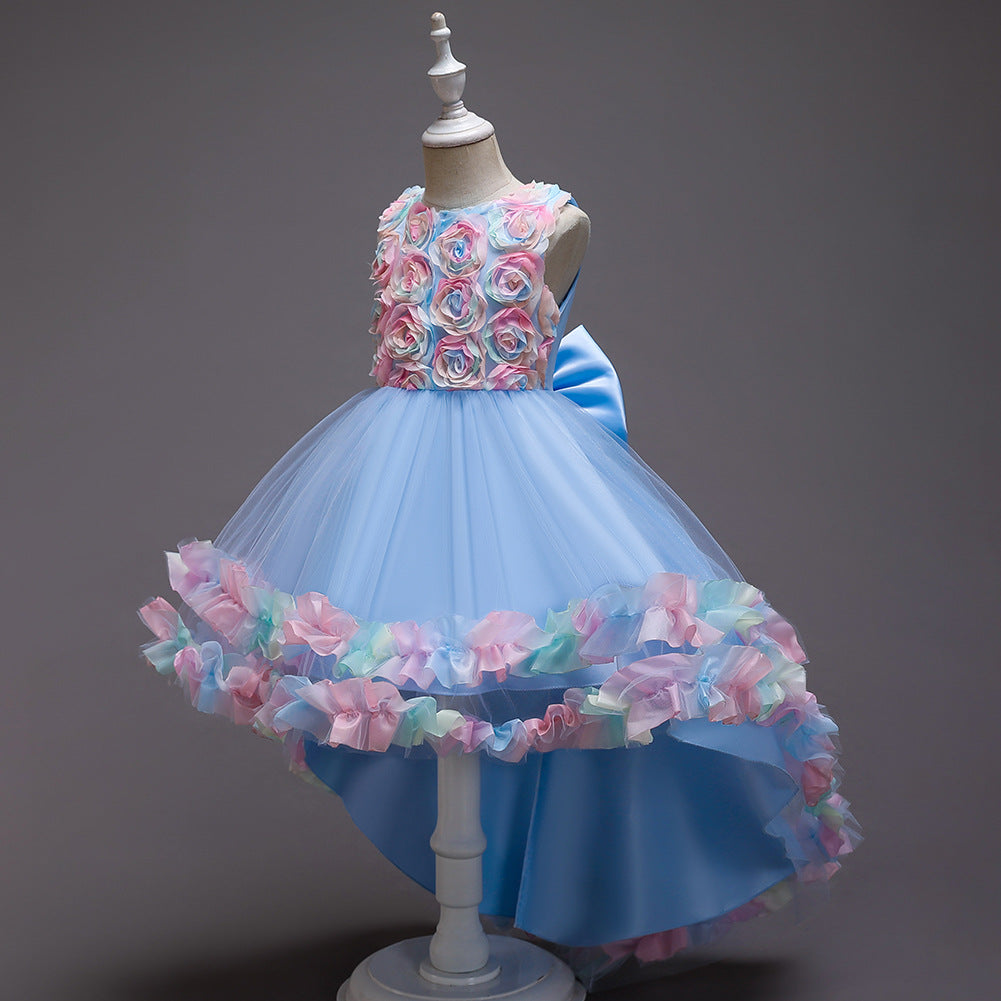 Kid Girls Color-blocking Flower Bow Dressy Birthday Party Princess Dresses Wholesale 221216140