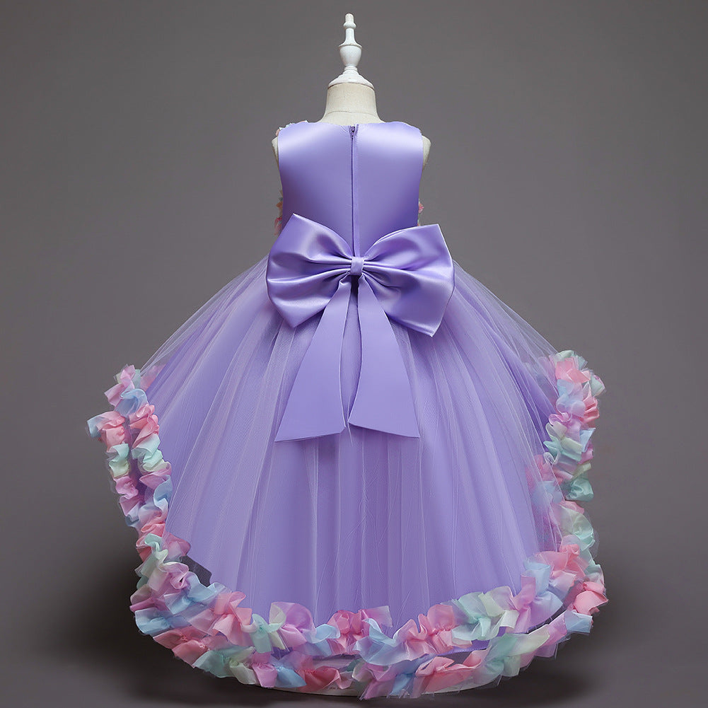 Kid Girls Color-blocking Flower Bow Dressy Birthday Party Princess Dresses Wholesale 221216140