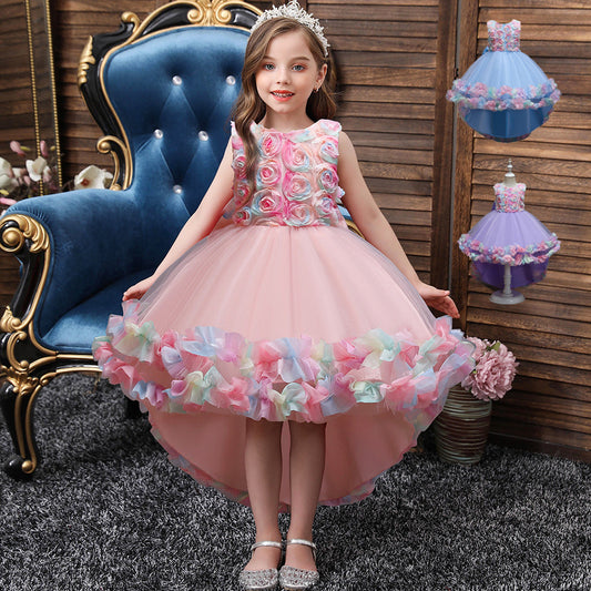 Kid Girls Color-blocking Flower Bow Dressy Birthday Party Princess Dresses Wholesale 221216140