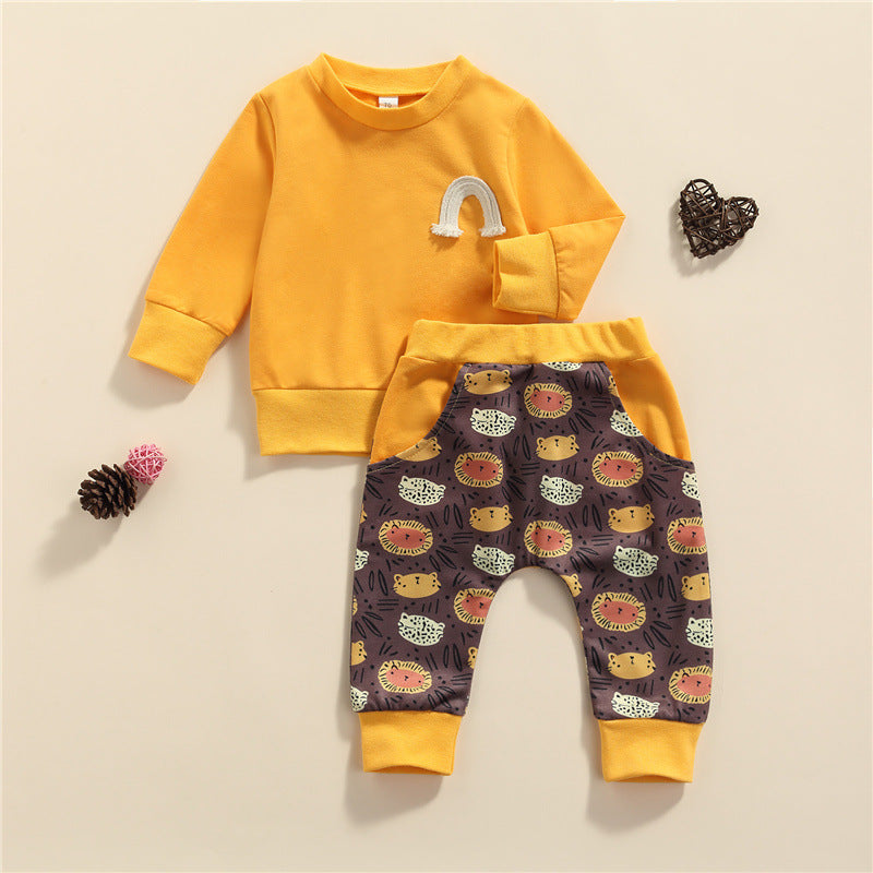 2 Pieces Set Baby Kid Girls Rainbow Hoodies Swearshirts And Print Cartoon Pants Wholesale 221216164