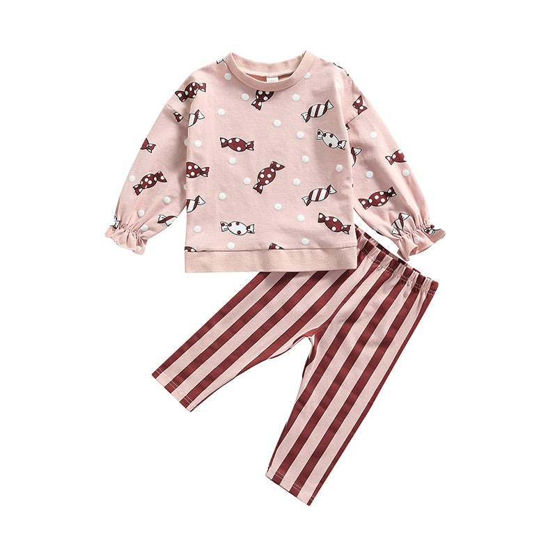 2 Pieces Set Baby Kid Girls Cartoon Print Tops And Striped Pants Wholesale 221216170