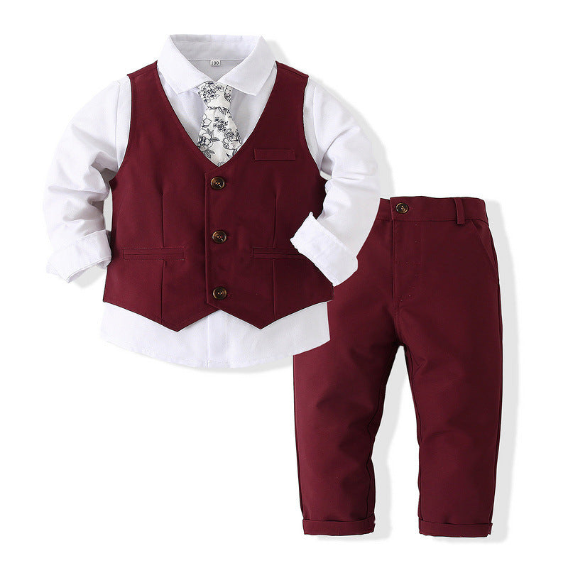 3 Pieces Set Baby Kid Boys Birthday Party Bow Shirts And Solid Color Vests Waistcoats And Trousers Wholesale 221216180