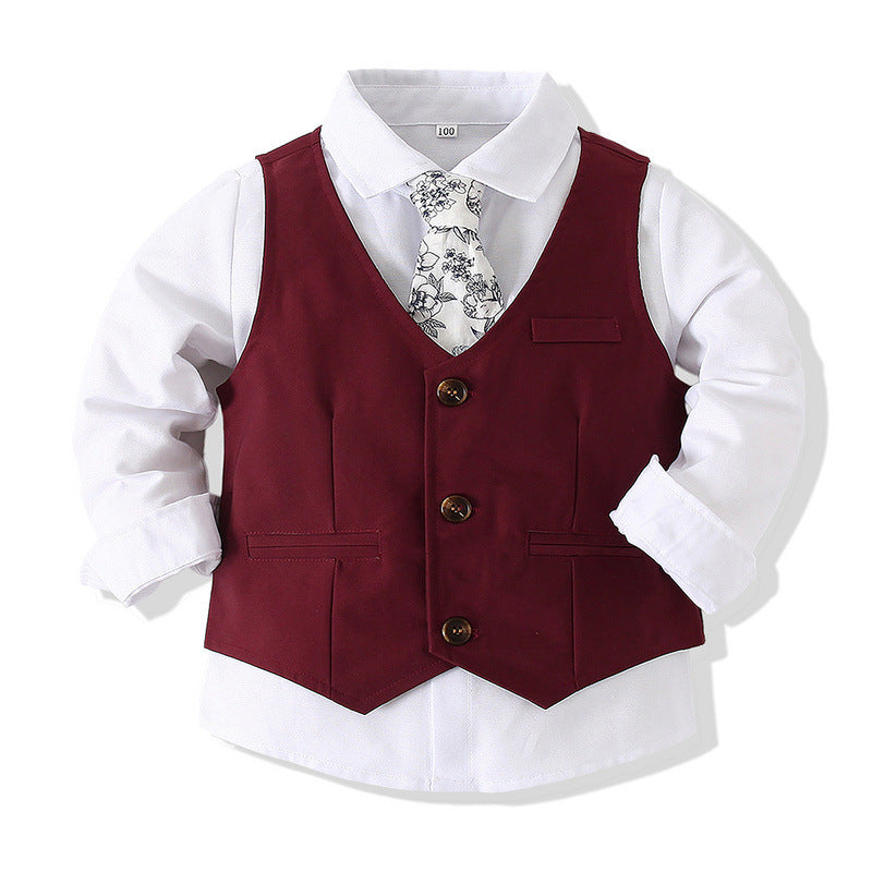 3 Pieces Set Baby Kid Boys Birthday Party Bow Shirts And Solid Color Vests Waistcoats And Trousers Wholesale 221216180