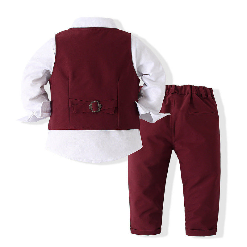 3 Pieces Set Baby Kid Boys Birthday Party Bow Shirts And Solid Color Vests Waistcoats And Trousers Wholesale 221216180