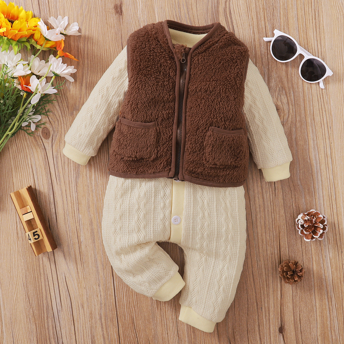 2 Pieces Set Baby Unisex Solid Color Vests Waistcoats And Crochet Jumpsuits Wholesale 221216182