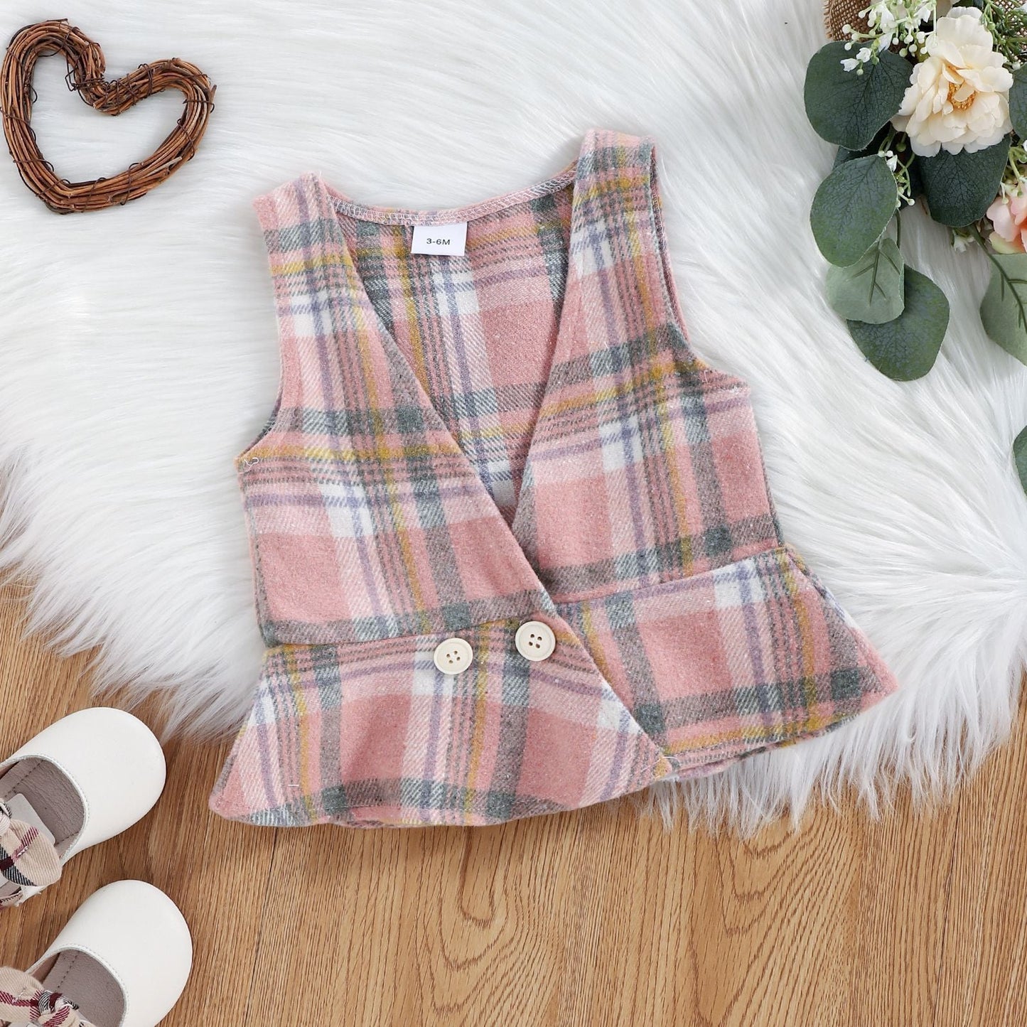 3 Pieces Set Baby Kid Girls Solid Color Tops And Checked Vests Waistcoats And Pants Wholesale 221216186