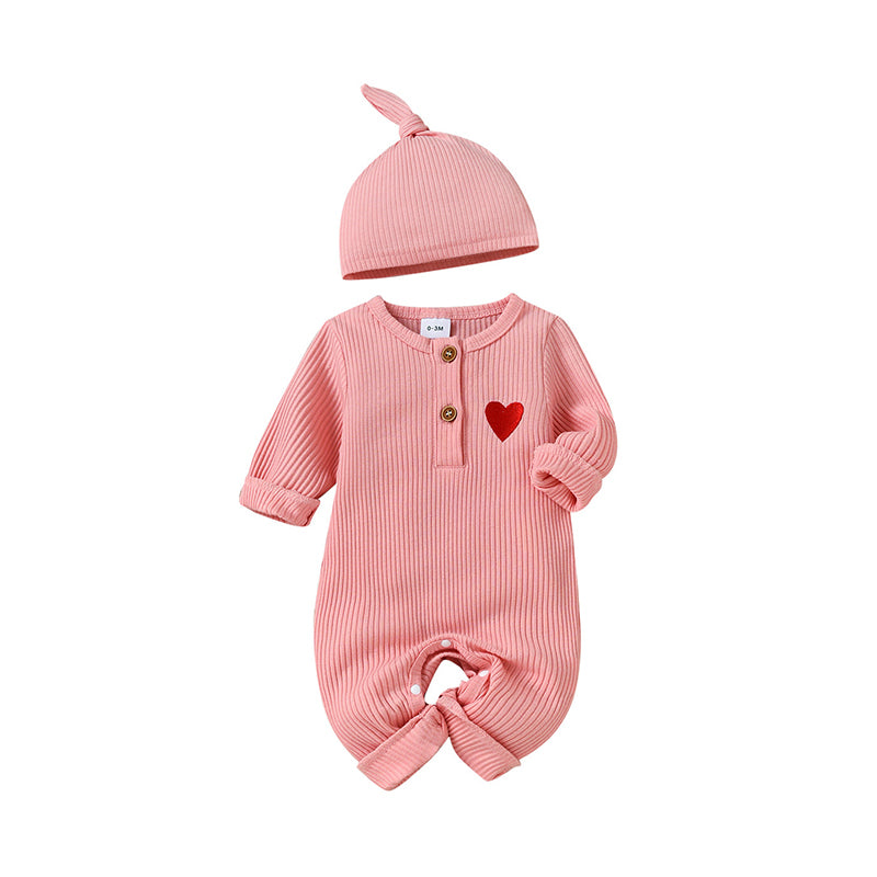 Baby Unisex Love heart Embroidered Jumpsuits And Accessories Hats Wholesale 221216187