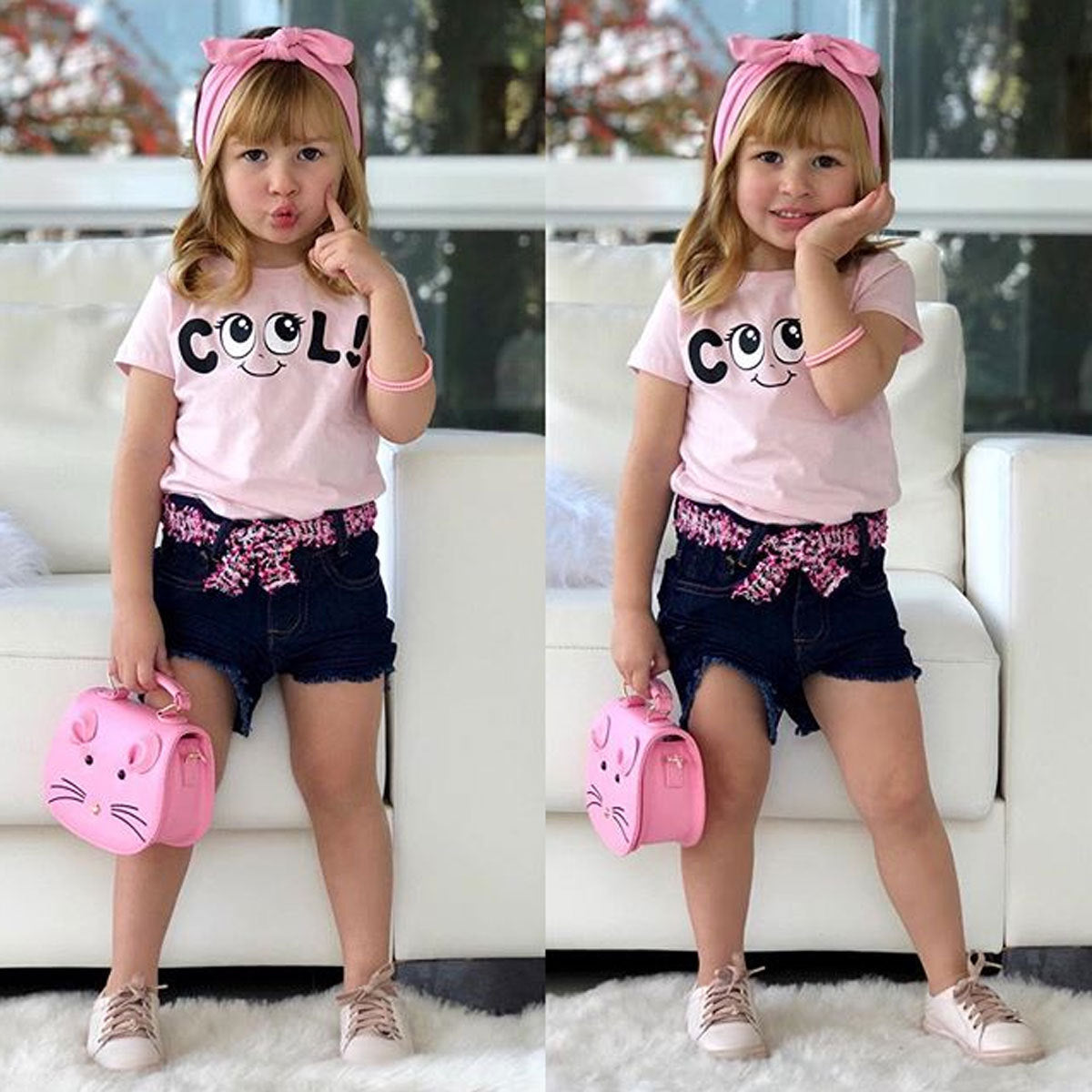 2 Pieces Set Baby Kid Girls Letters Expression Print T-Shirts And Leopard Ribbon Shorts Wholesale 22121624