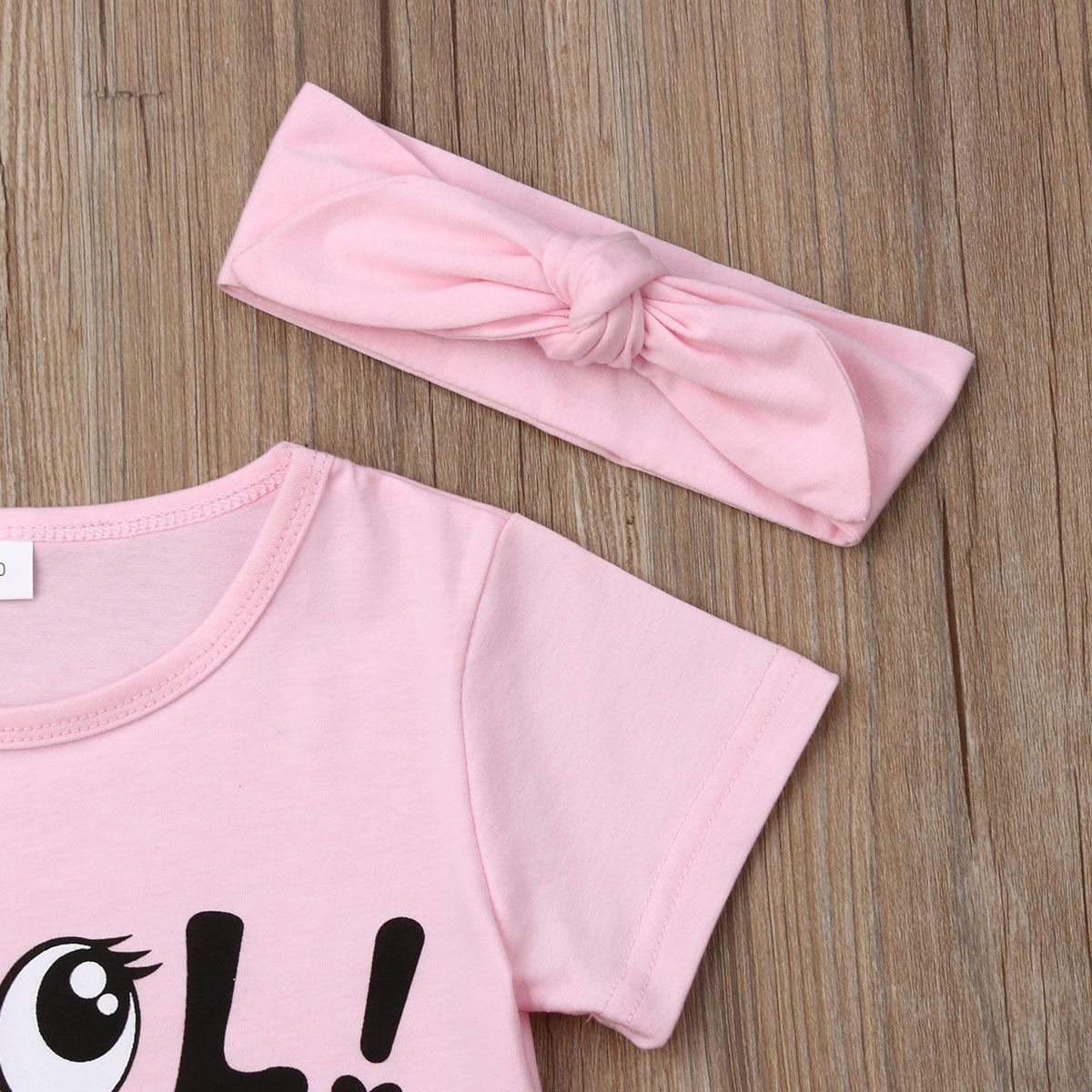 2 Pieces Set Baby Kid Girls Letters Expression Print T-Shirts And Leopard Ribbon Shorts Wholesale 22121624