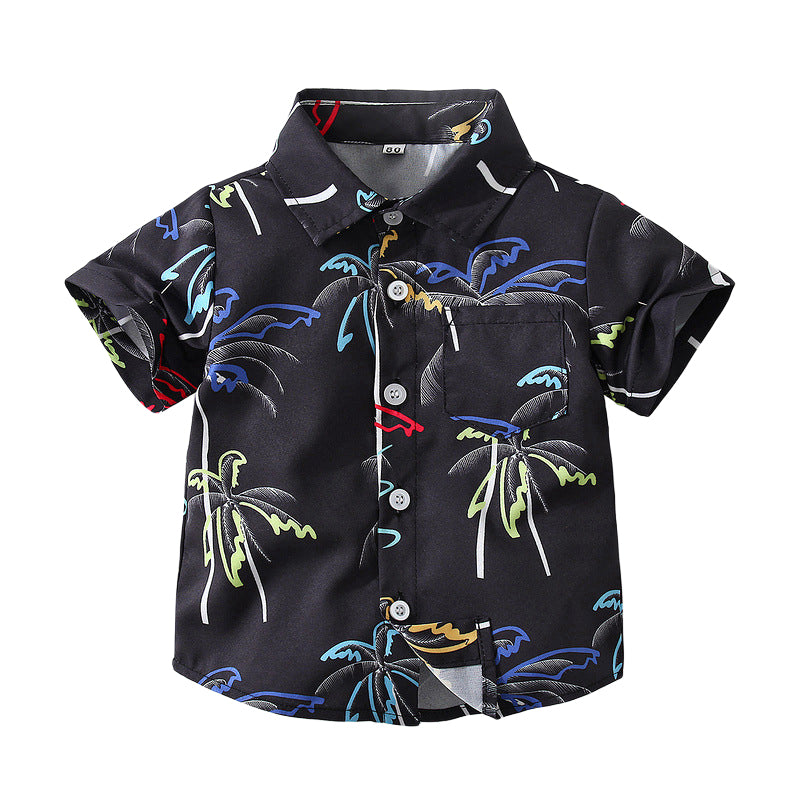 Baby Kid Boys Plant Print Beach Shirts Wholesale 221216253