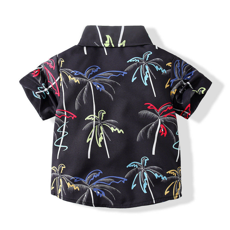 Baby Kid Boys Plant Print Beach Shirts Wholesale 221216253