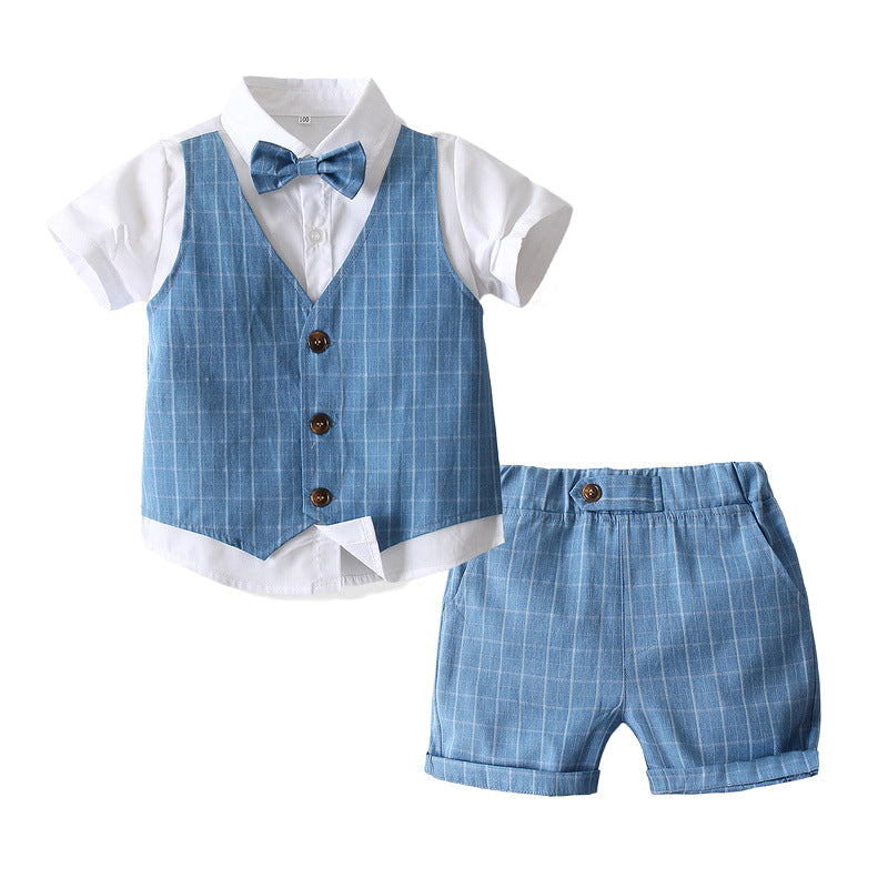 3 Pieces Set Baby Kid Boys Bow Shirts And Checked Vests Waistcoats And Shorts Wholesale 221216255