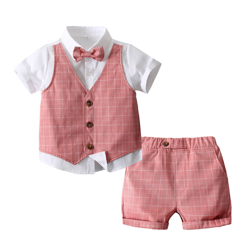 3 Pieces Set Baby Kid Boys Bow Shirts And Checked Vests Waistcoats And Shorts Wholesale 221216255