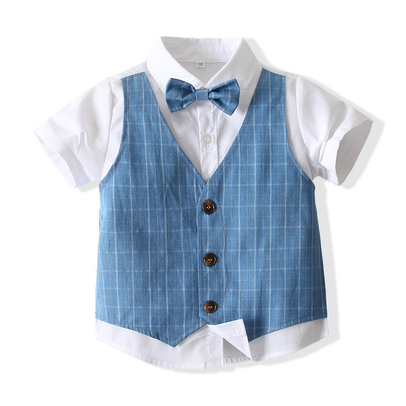 3 Pieces Set Baby Kid Boys Bow Shirts And Checked Vests Waistcoats And Shorts Wholesale 221216255