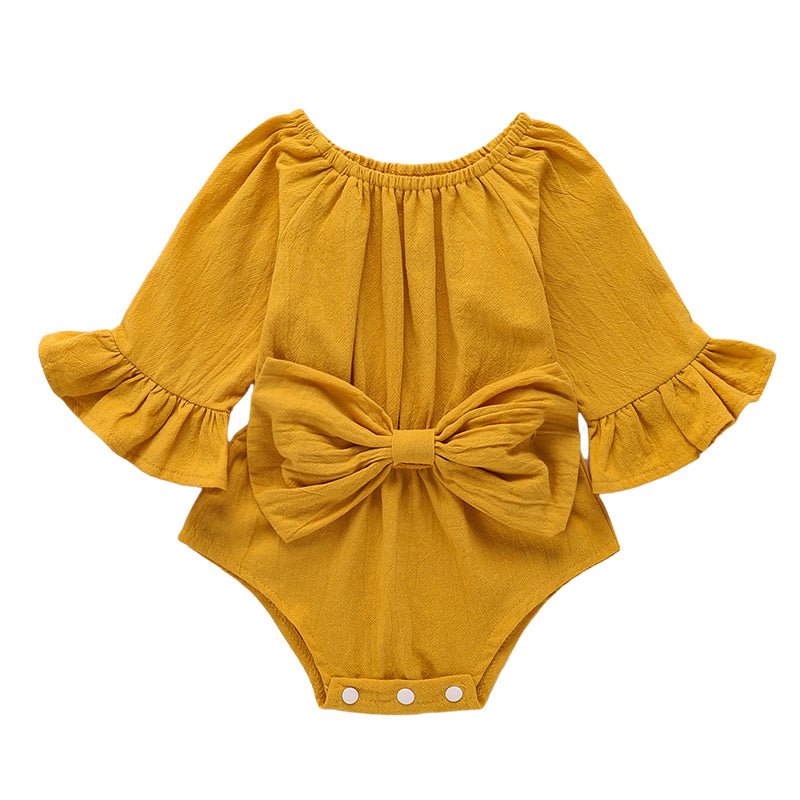 Baby Girls Solid Color Bow Rompers Wholesale 22121626