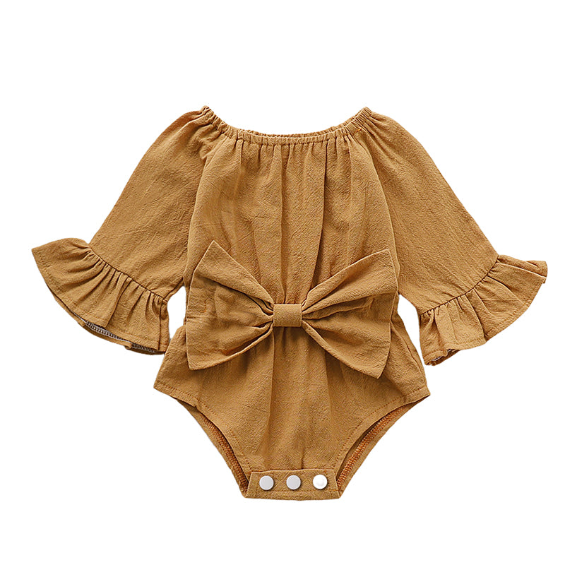 Baby Girls Solid Color Bow Rompers Wholesale 22121626