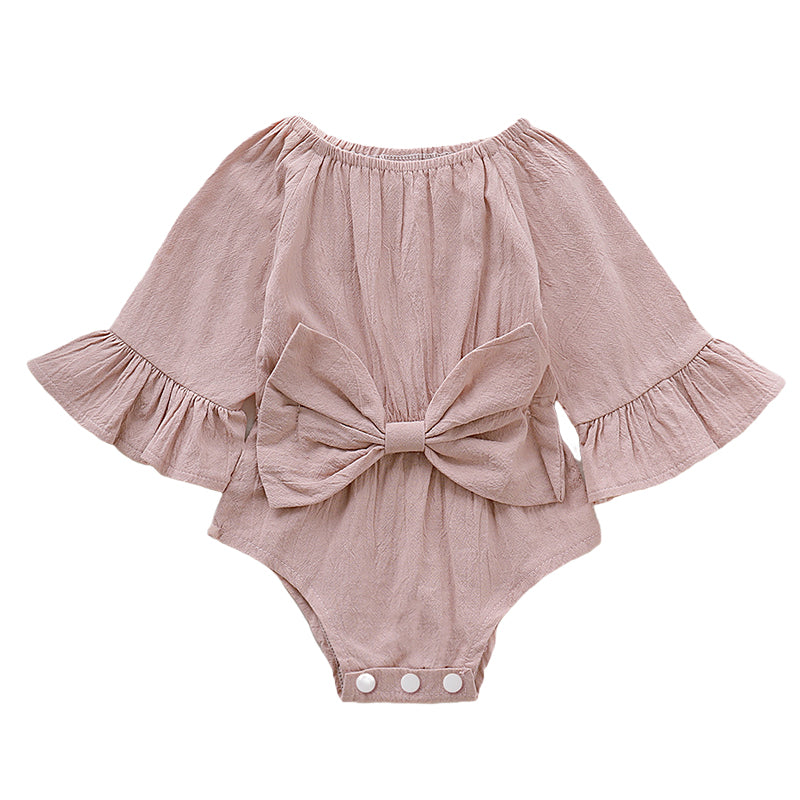 Baby Girls Solid Color Bow Rompers Wholesale 22121626