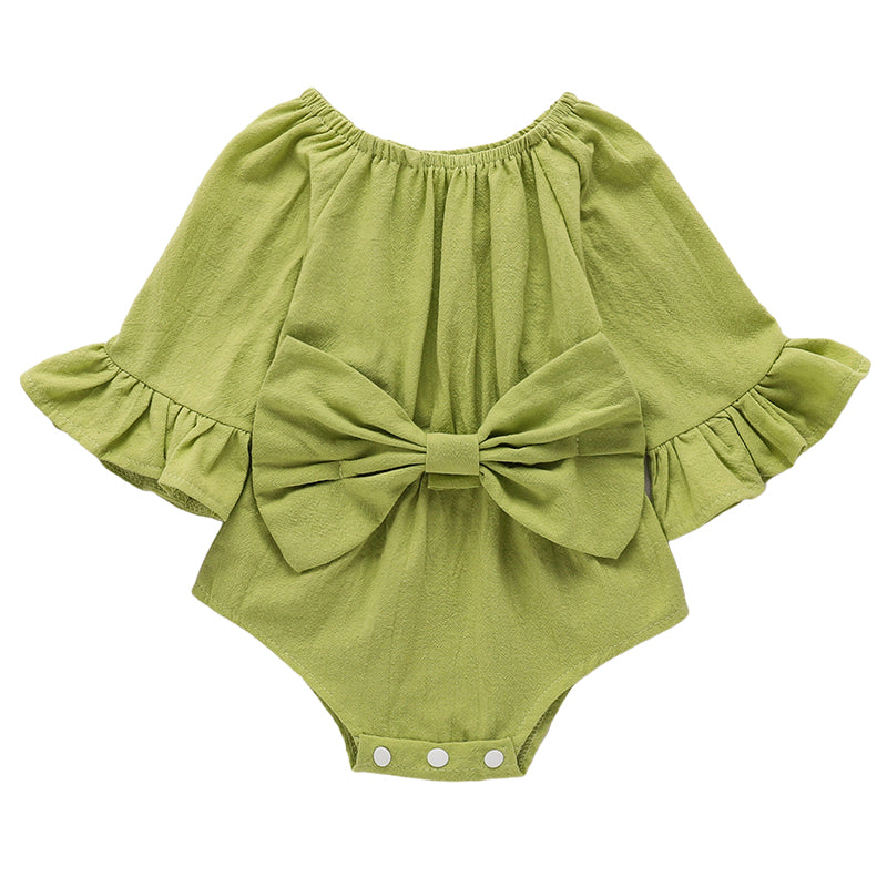 Baby Girls Solid Color Bow Rompers Wholesale 22121626