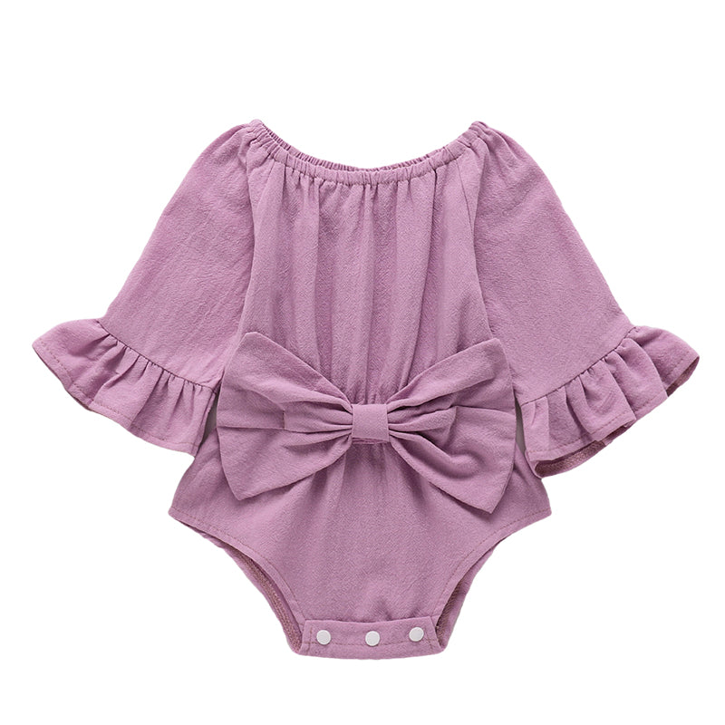 Baby Girls Solid Color Bow Rompers Wholesale 22121626