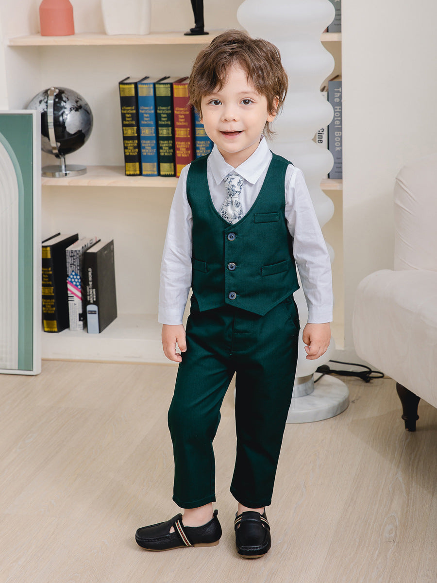 3 Pieces Set Baby Kid Boys Solid Color Shirts Vests Waistcoats And Pants Wholesale 221216263