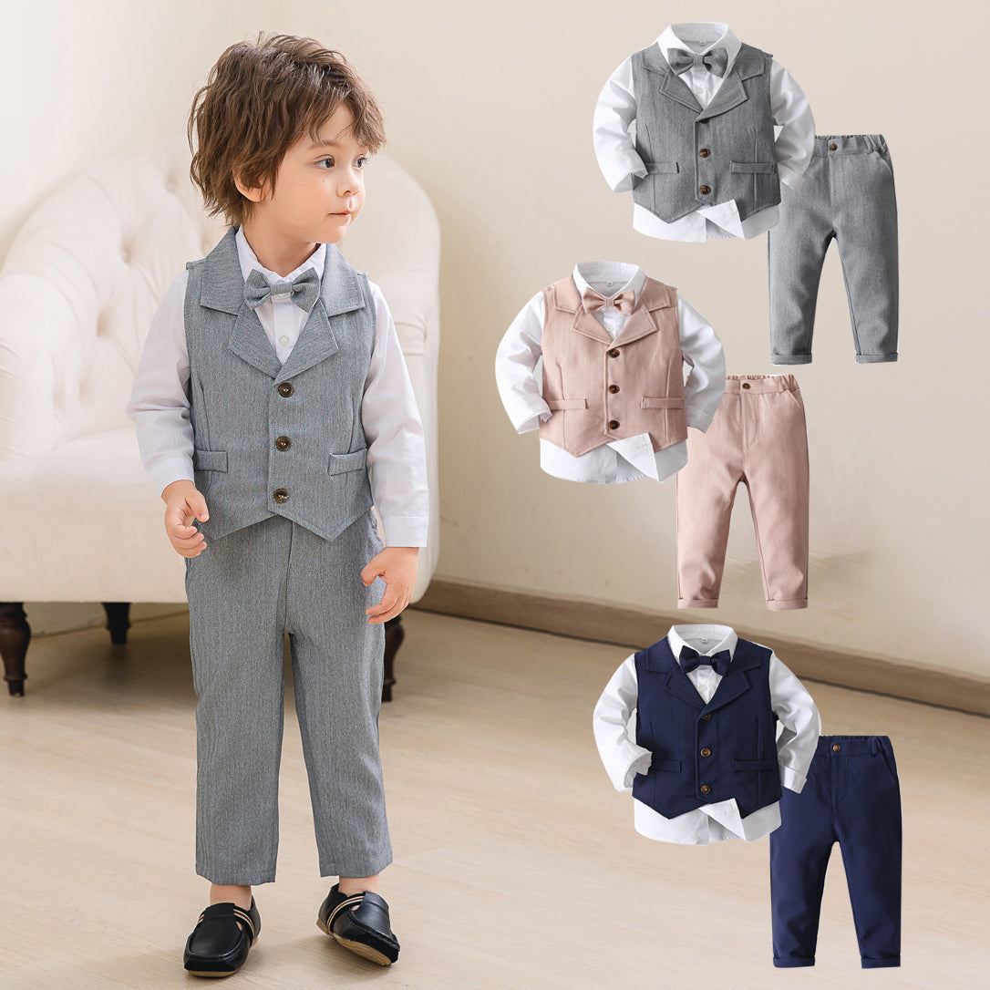 3 Pieces Set Baby Kid Boys Solid Color Bow Shirts Vests Waistcoats And Pants Wholesale 221216290