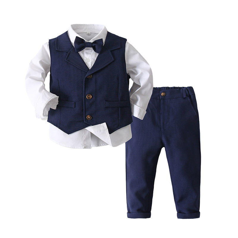 3 Pieces Set Baby Kid Boys Solid Color Bow Shirts Vests Waistcoats And Pants Wholesale 221216290