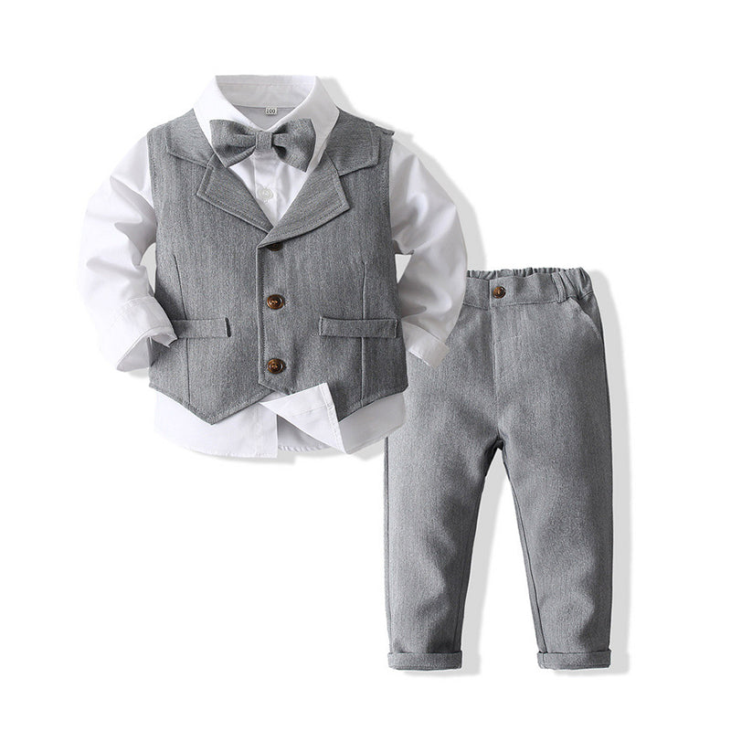 3 Pieces Set Baby Kid Boys Solid Color Bow Shirts Vests Waistcoats And Pants Wholesale 221216290