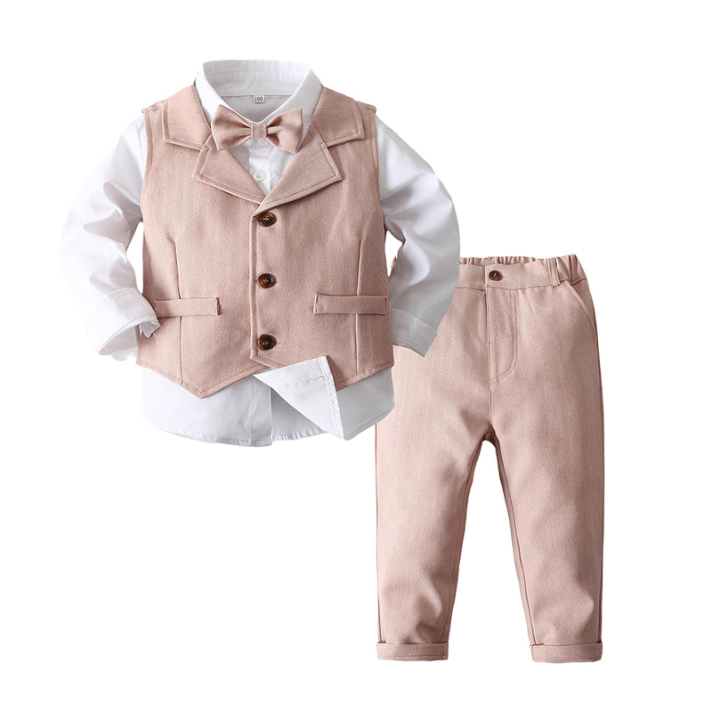 3 Pieces Set Baby Kid Boys Solid Color Bow Shirts Vests Waistcoats And Pants Wholesale 221216290