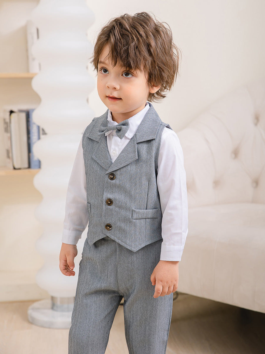 3 Pieces Set Baby Kid Boys Solid Color Bow Shirts Vests Waistcoats And Pants Wholesale 221216290