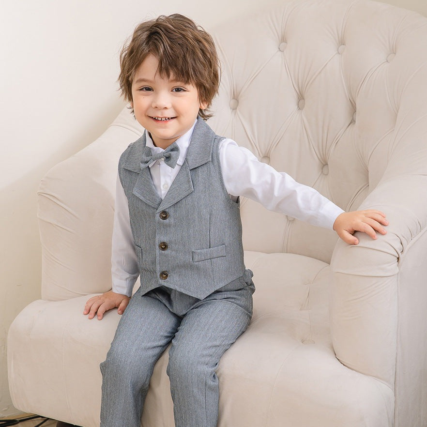 3 Pieces Set Baby Kid Boys Solid Color Bow Shirts Vests Waistcoats And Pants Wholesale 221216290