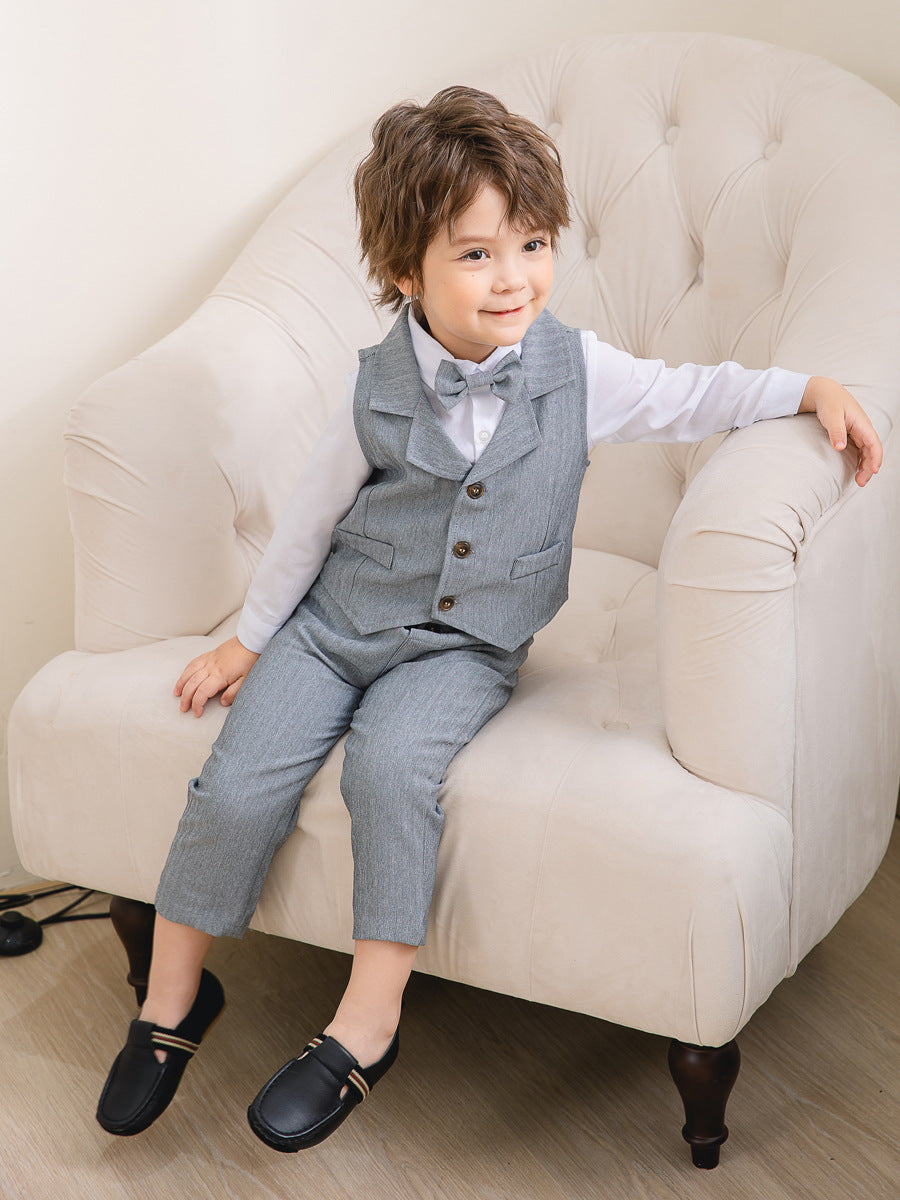 3 Pieces Set Baby Kid Boys Solid Color Bow Shirts Vests Waistcoats And Pants Wholesale 221216290