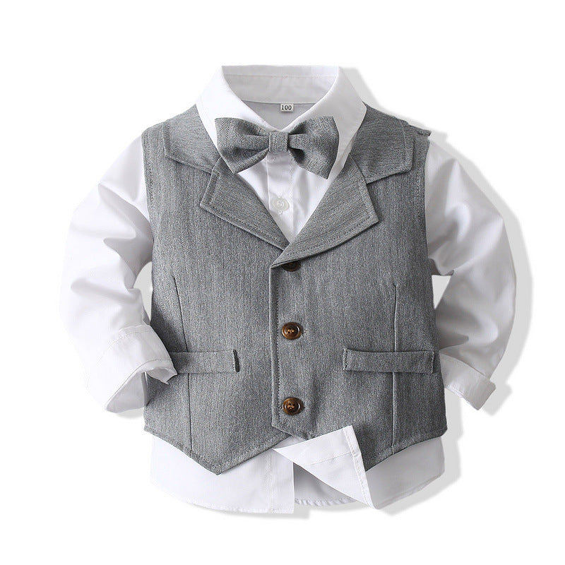 3 Pieces Set Baby Kid Boys Solid Color Bow Shirts Vests Waistcoats And Pants Wholesale 221216290