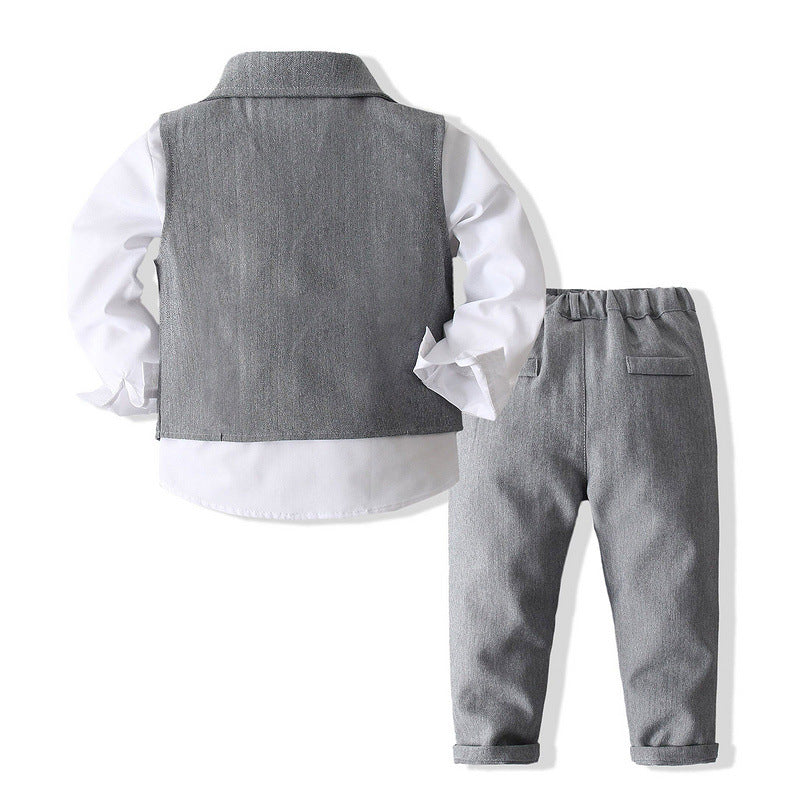 3 Pieces Set Baby Kid Boys Solid Color Bow Shirts Vests Waistcoats And Pants Wholesale 221216290