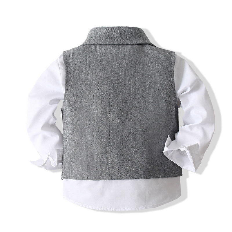 3 Pieces Set Baby Kid Boys Solid Color Bow Shirts Vests Waistcoats And Pants Wholesale 221216290