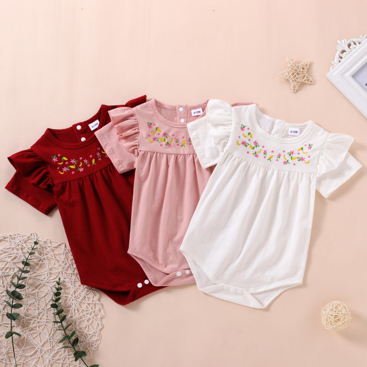 Baby Girls Flower Embroidered Rompers Wholesale 221216296