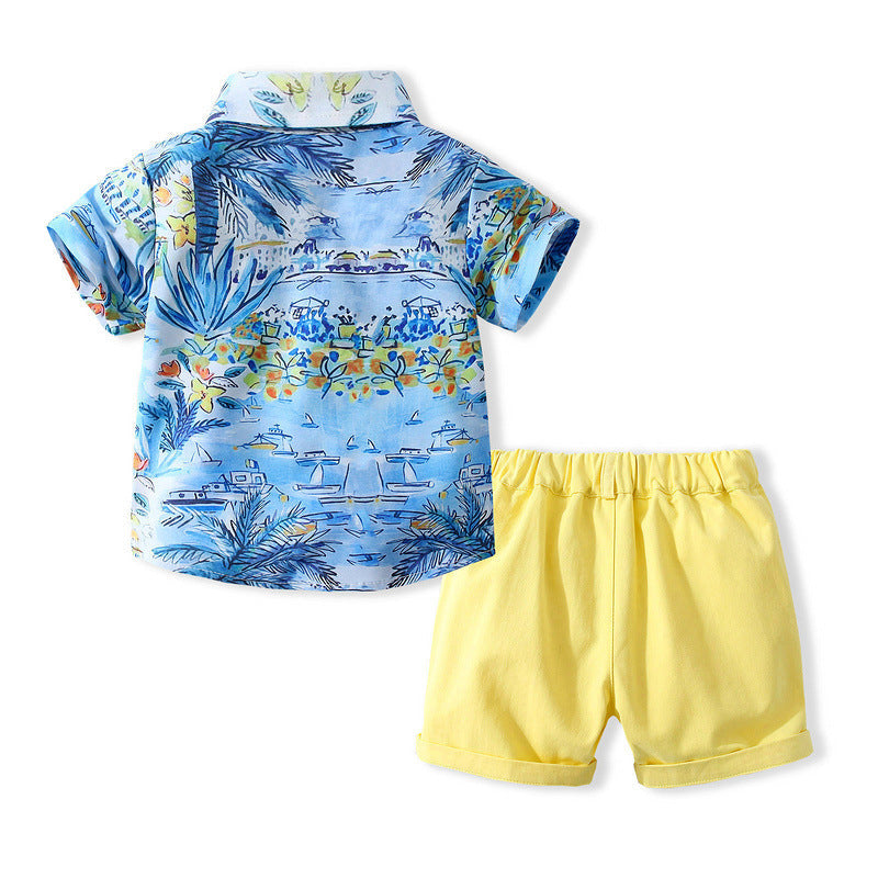 2 Pieces Set Baby Kid Boys Print Shirts And Solid Color Shorts Wholesale 221216308